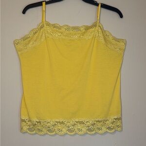 Women’s Yellow Lace Trim Camisole Tank Top XL y2k layering vintage